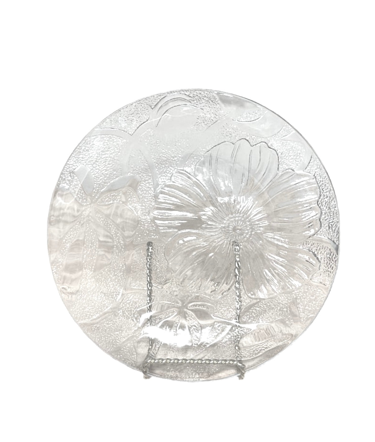Vintage Clear Pressed Glass with Flower Design (6) 10" Dinner Plates