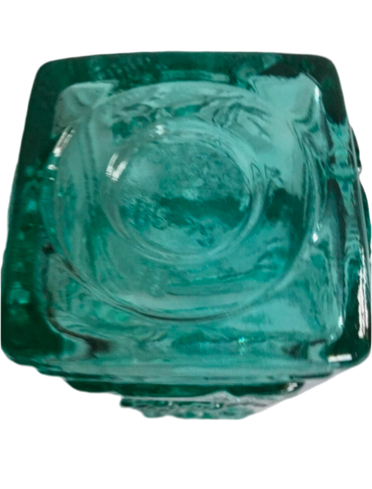 Vintage MCM 10 1/2” Tall Teal Blue Glass Vase Bottle Floral Embossed